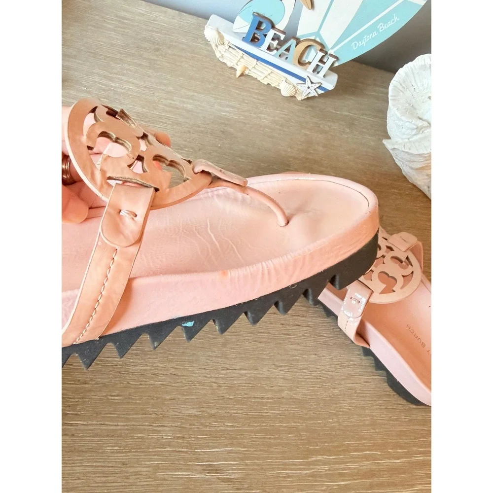 Tory Burch Miller Cloud Sandals Womens Pink Leather Platform Thong 6.5